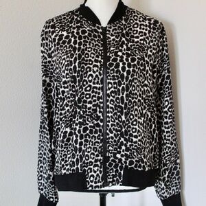 Black, White, & Gray Leopard Print Lightweight Bomber Jacket
